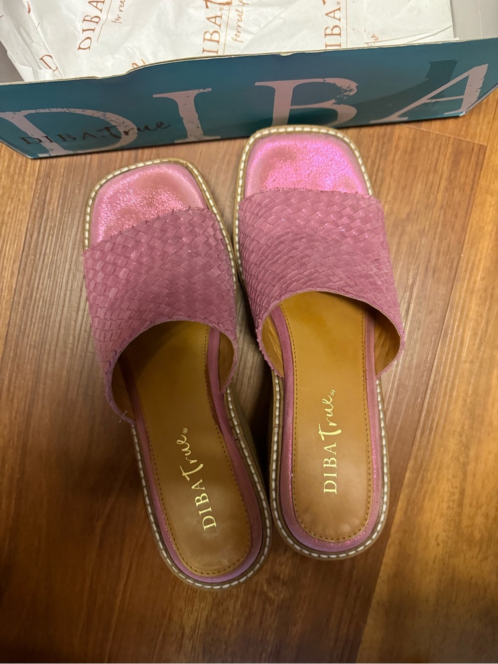 DIBA True Pink Woven Slide Wedges